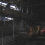 Scaffolding inside supporting the roof