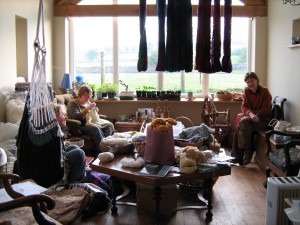 knitting in the sun room