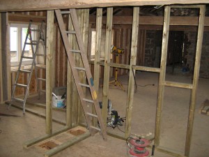 Bathroom partition and flues